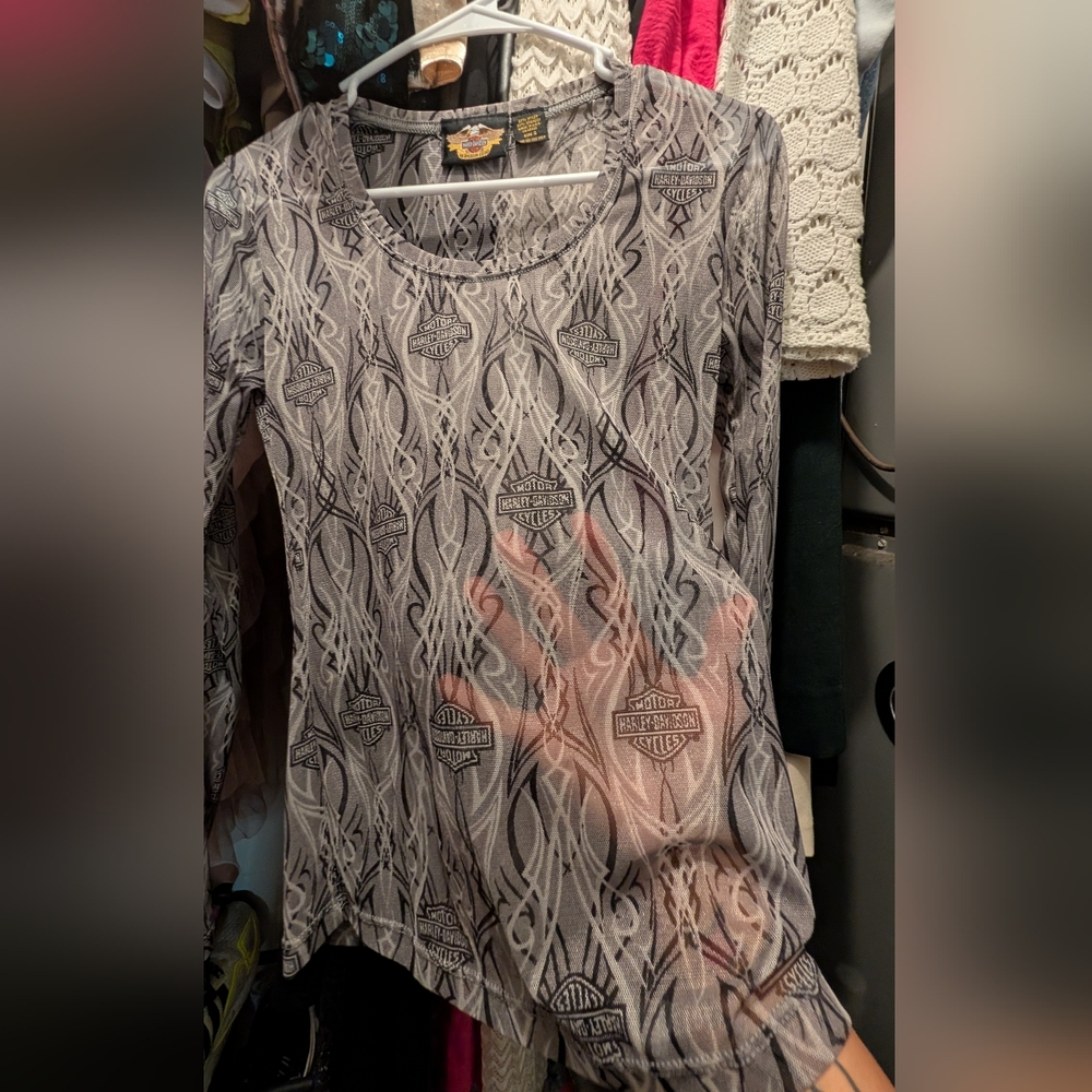 Harley-Davidson Black and White Mesh Top